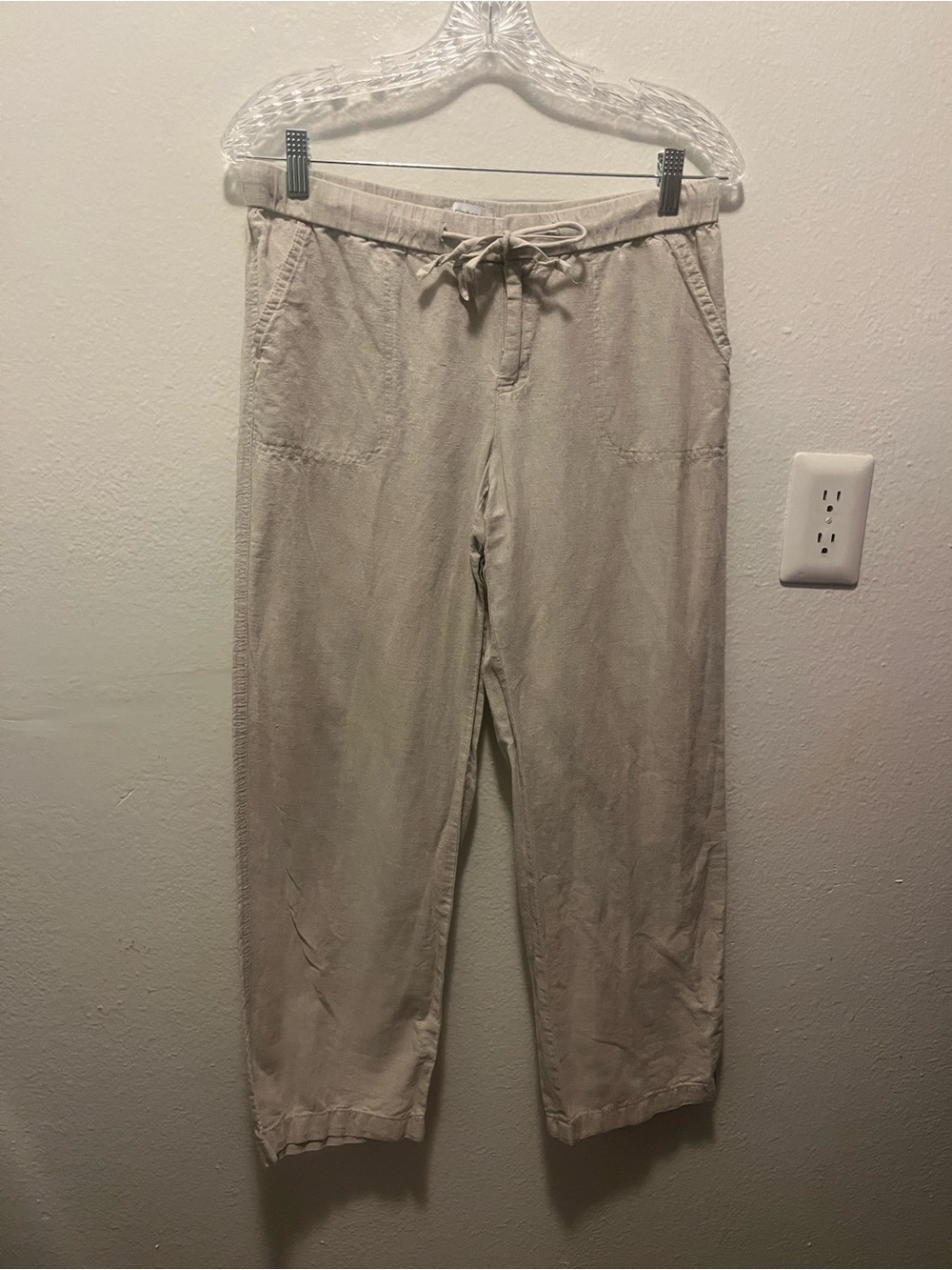 Claiborne Beige Drawstring Linen and Cotton Chino Pants Size PS
